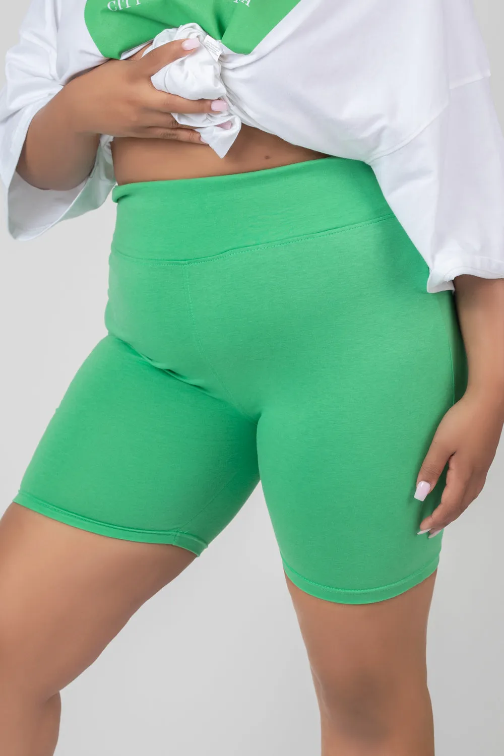 Curve High Waisted Jersey Cycling Shorts Green