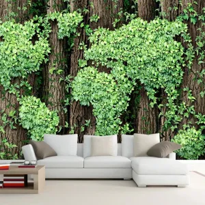 Custom Mural Wallpaper Creative Green Leaves World Map (㎡)