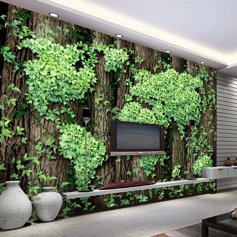 Custom Mural Wallpaper Creative Green Leaves World Map (㎡)