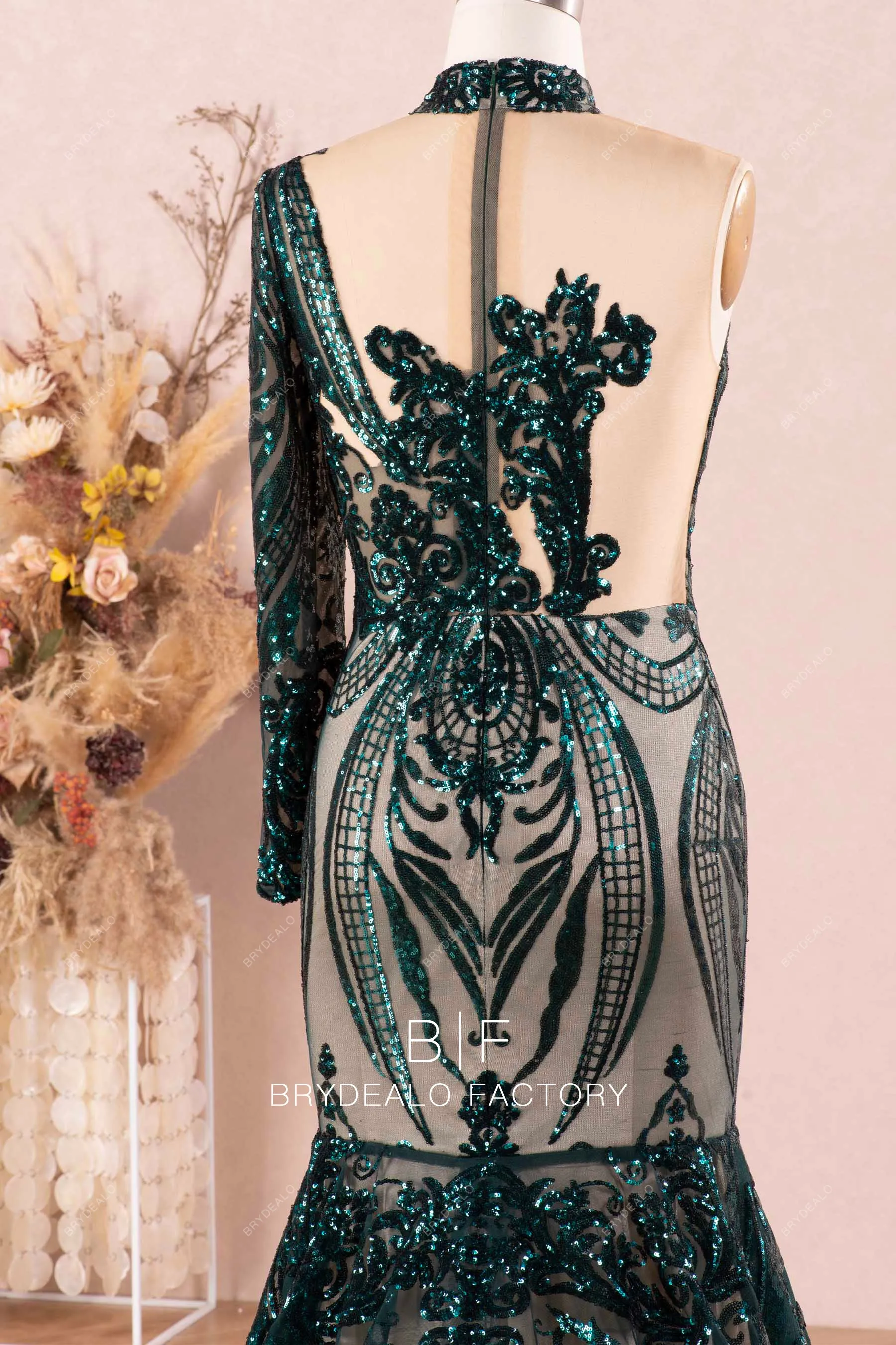 Dark Green One Sleeve Sparkly Sequin Mermaid Prom Dress