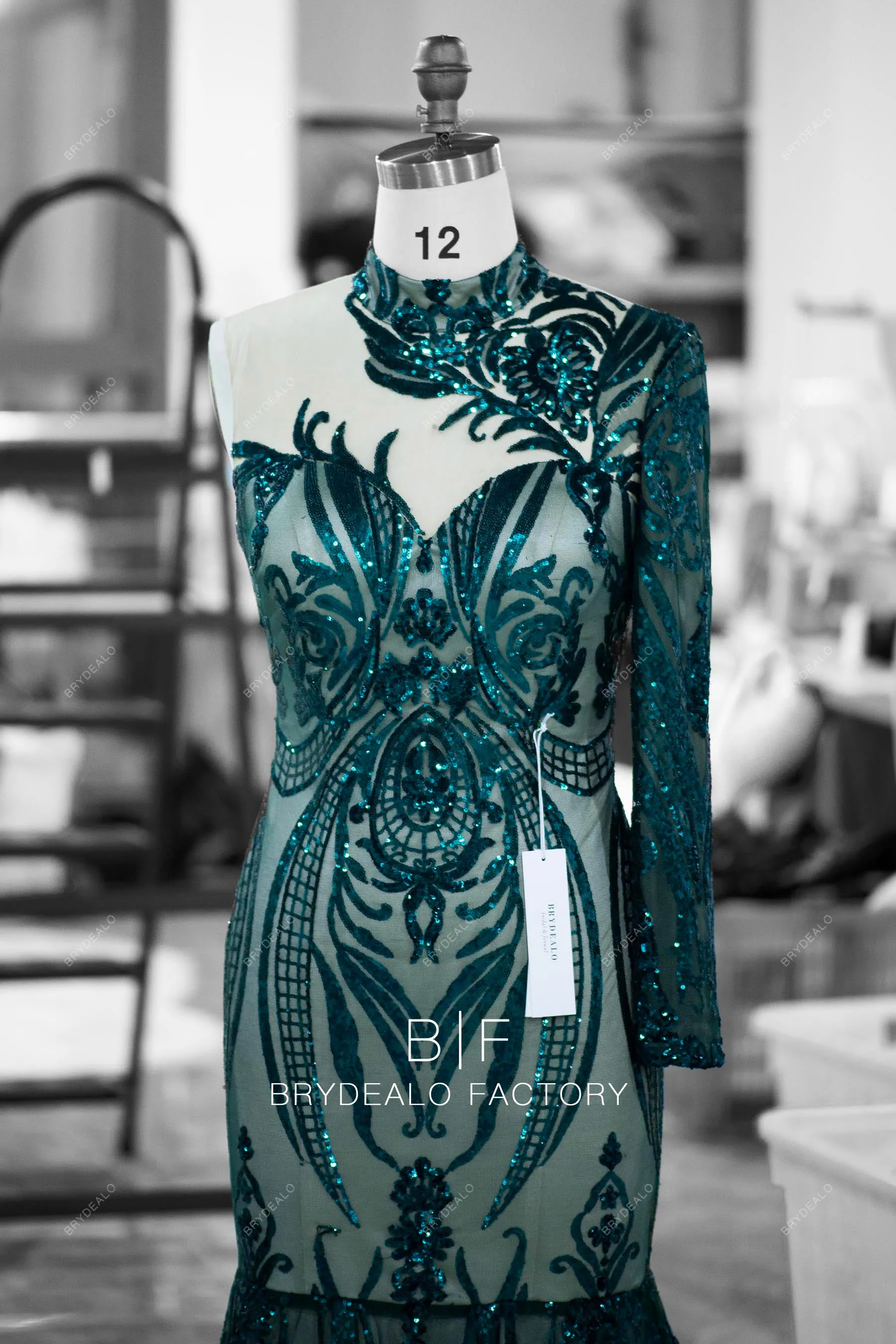 Dark Green One Sleeve Sparkly Sequin Mermaid Prom Dress