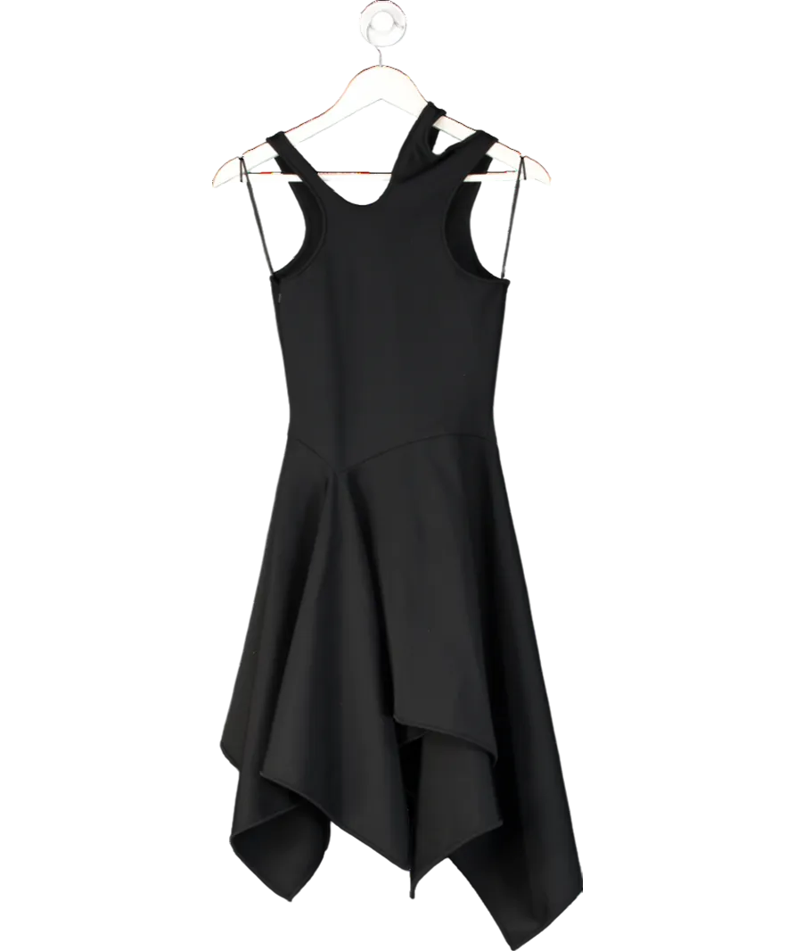 David Koma Black Asymmetric Drop Waist Swing Skirt Dress With Cut Out Shoulder Detail UK 6