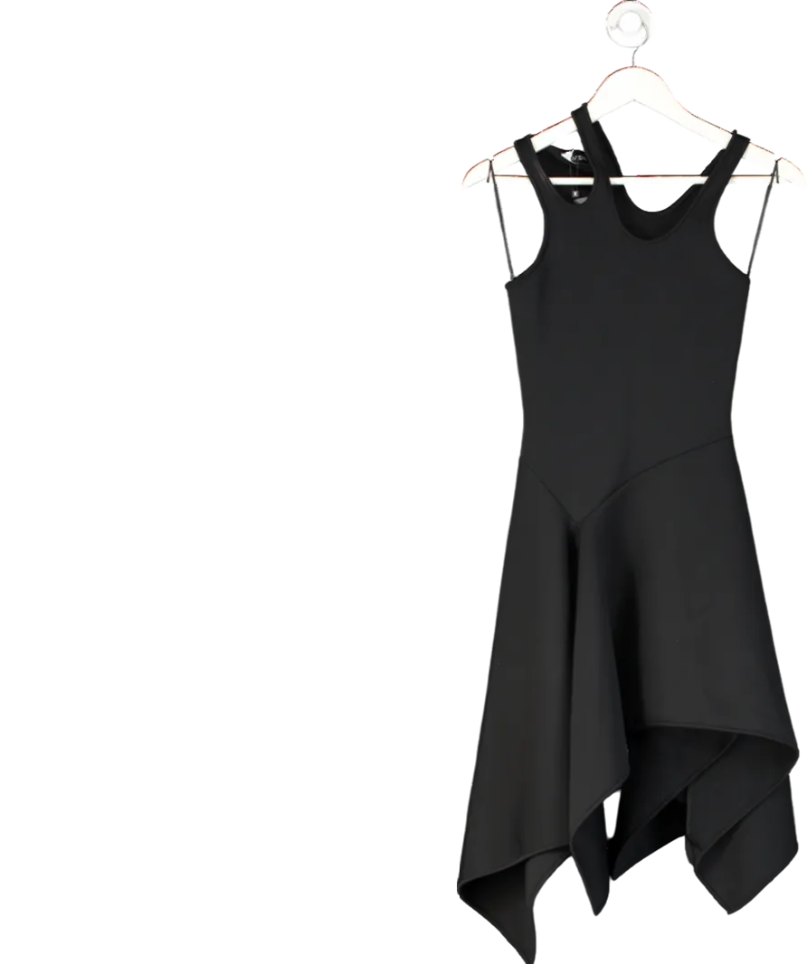 David Koma Black Asymmetric Drop Waist Swing Skirt Dress With Cut Out Shoulder Detail UK 6
