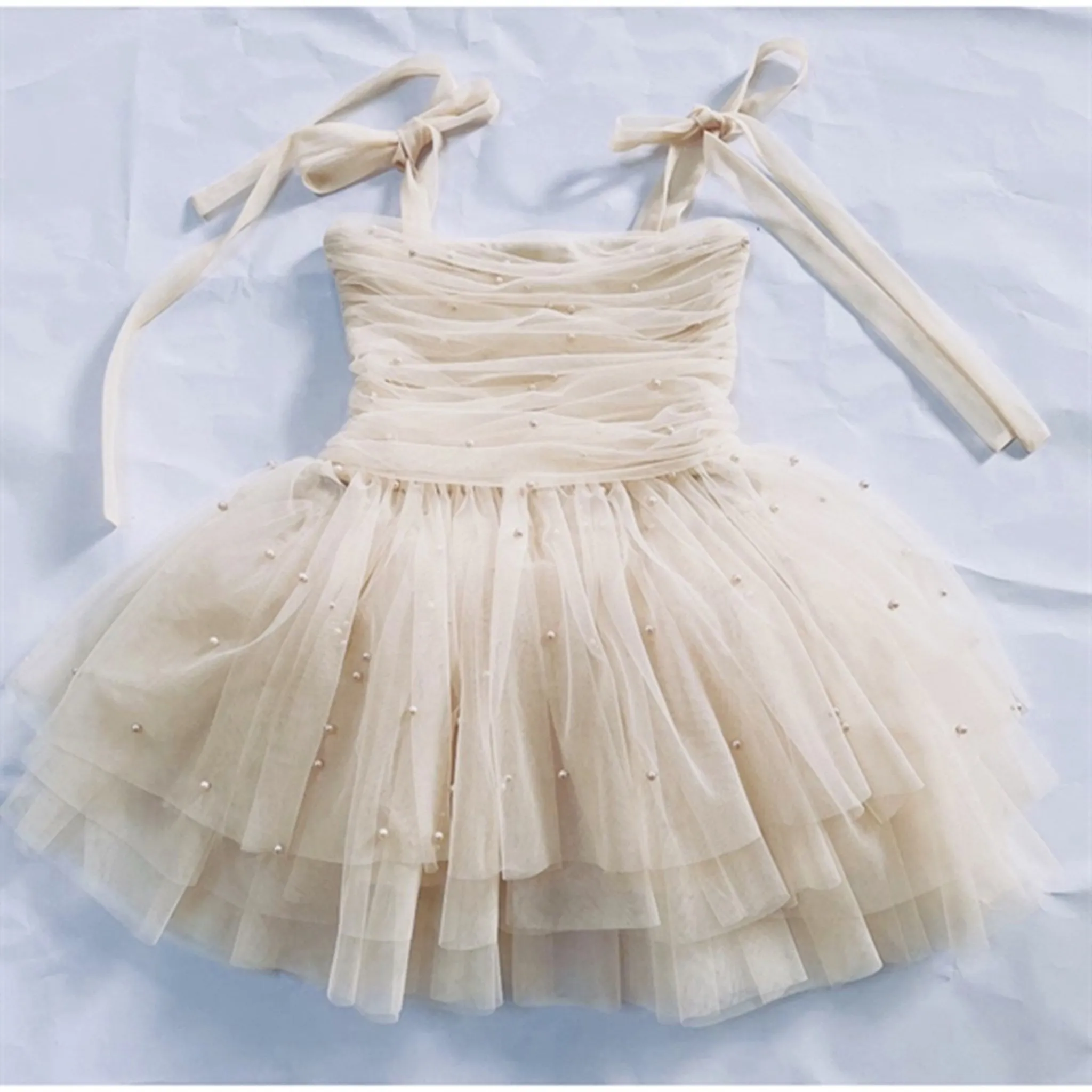 Dolly by Le Petit Tom Pearl Tulle Ballerina Dress Cream