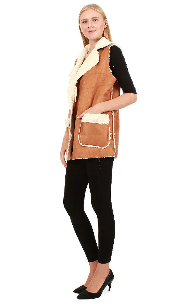 EAV8870 Camel Faux Shearing Vest