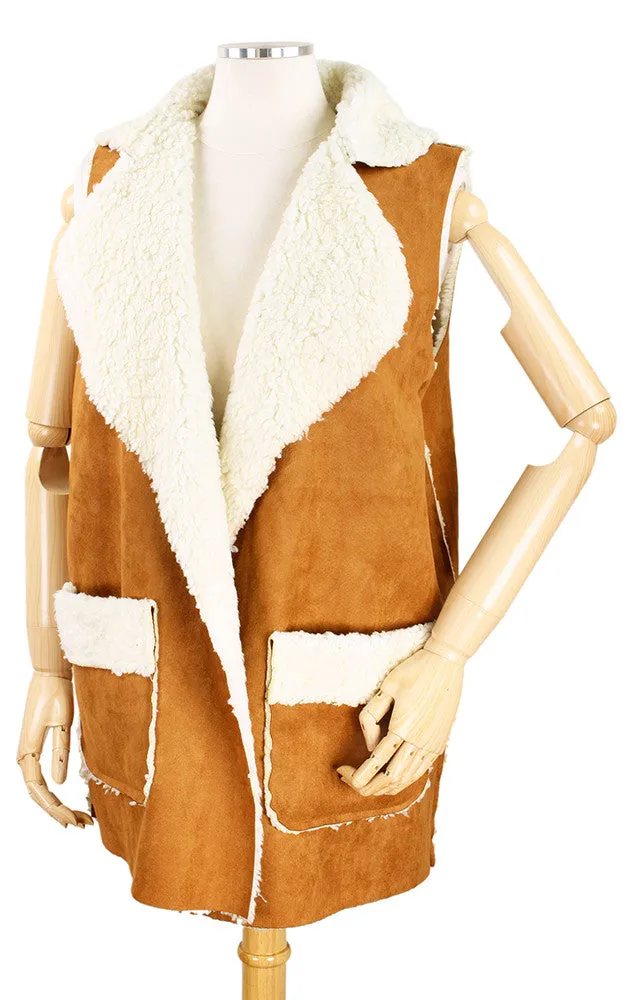 EAV8870 Camel Faux Shearing Vest