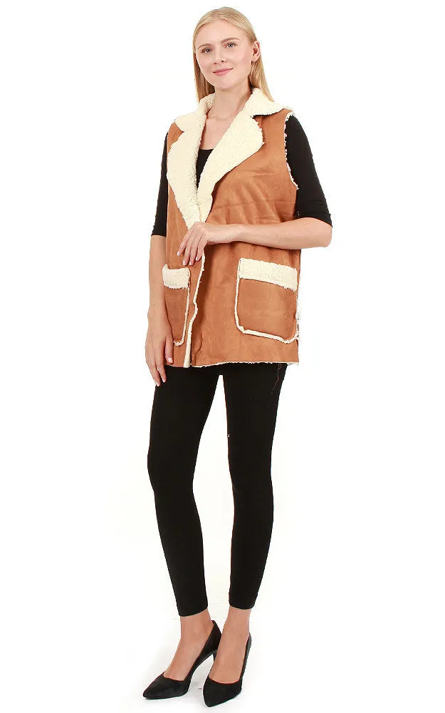 EAV8870 Camel Faux Shearing Vest