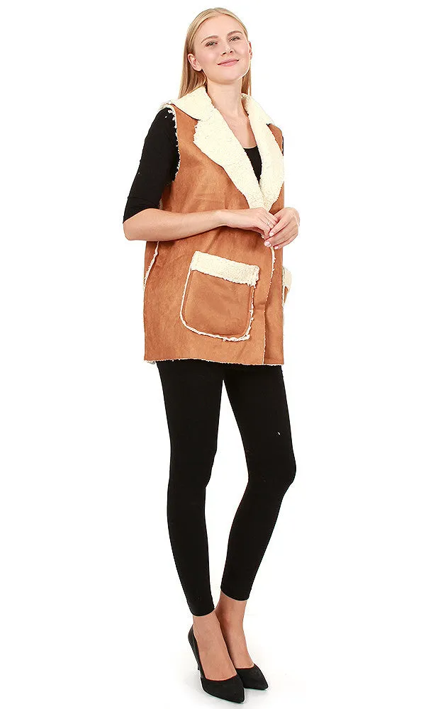 EAV8870 Camel Faux Shearing Vest