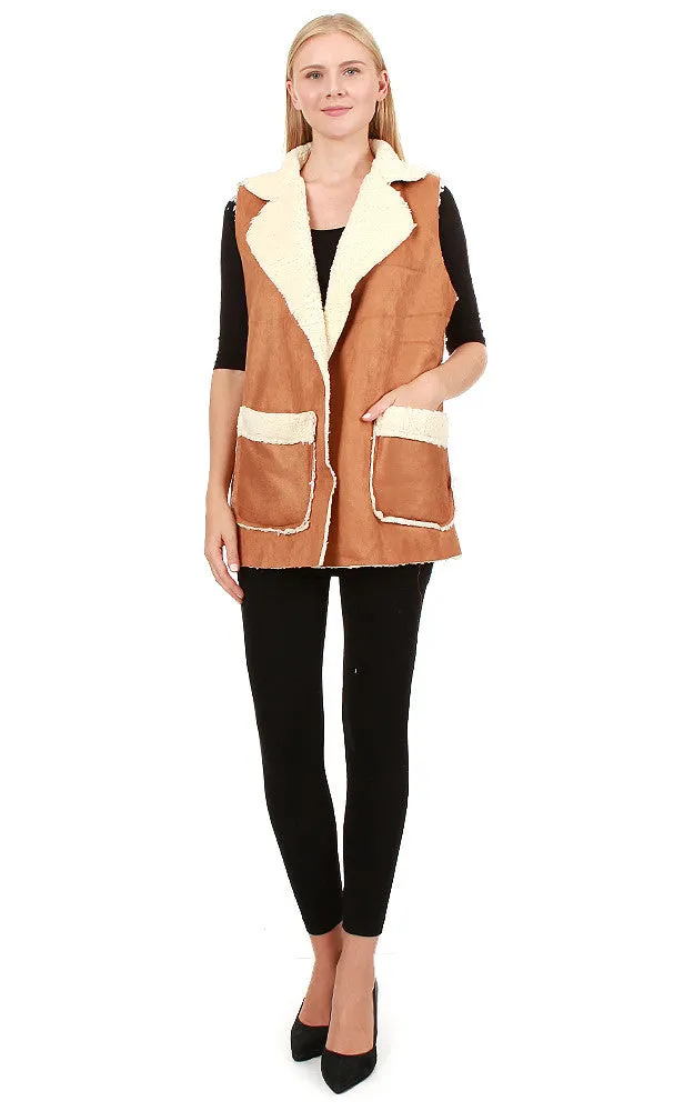 EAV8870 Camel Faux Shearing Vest