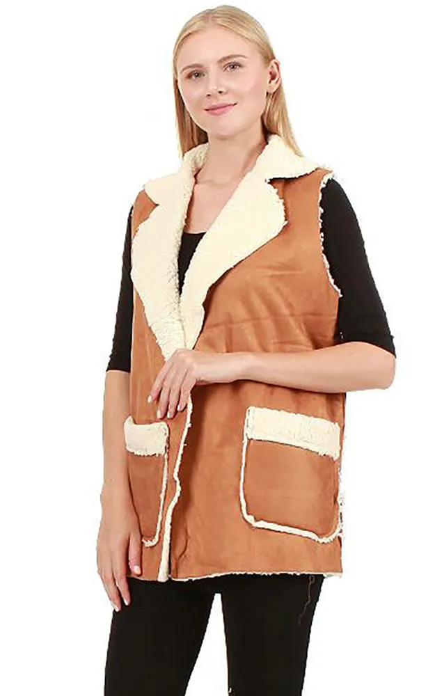 EAV8870 Camel Faux Shearing Vest