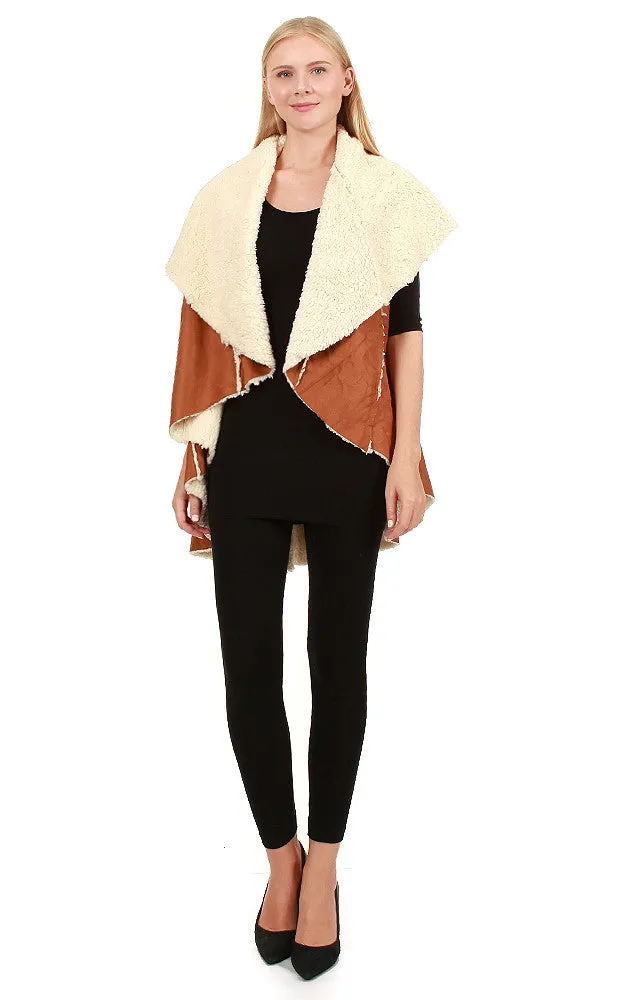 EAV8903 Camel Faux Fur Shearing Round Vest