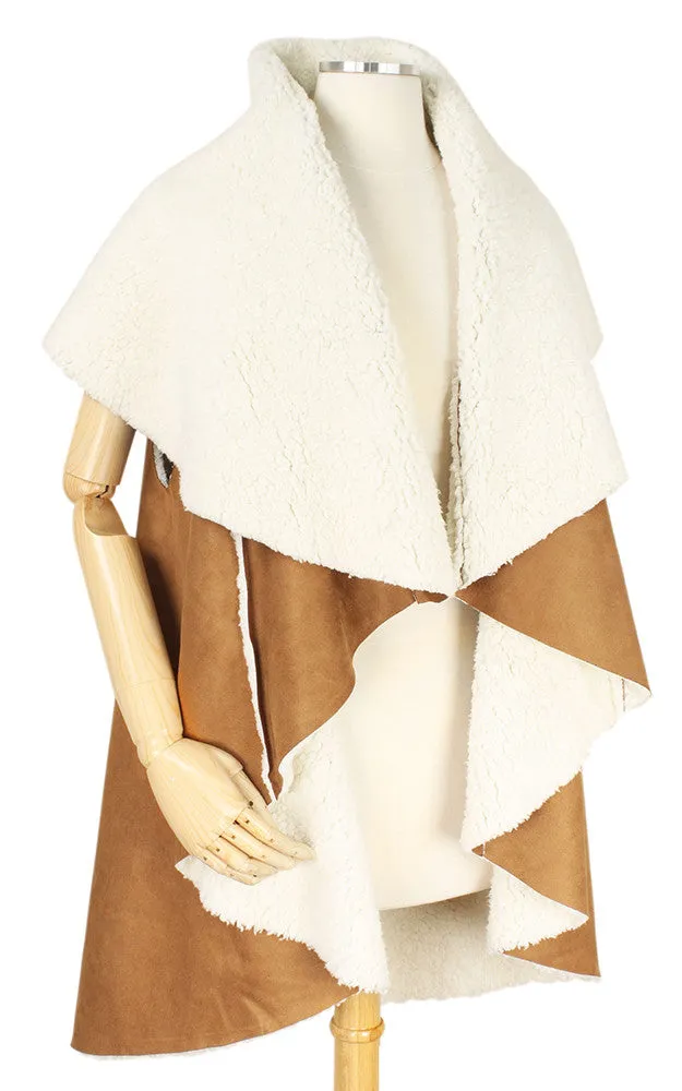 EAV8903 Camel Faux Fur Shearing Round Vest