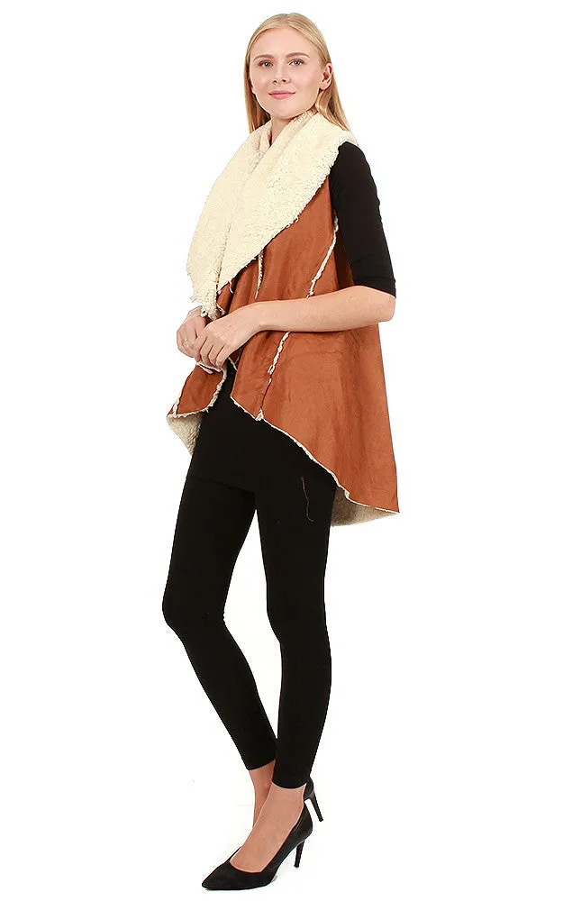 EAV8903 Camel Faux Fur Shearing Round Vest