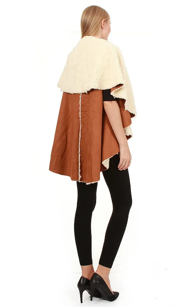 EAV8903 Camel Faux Fur Shearing Round Vest