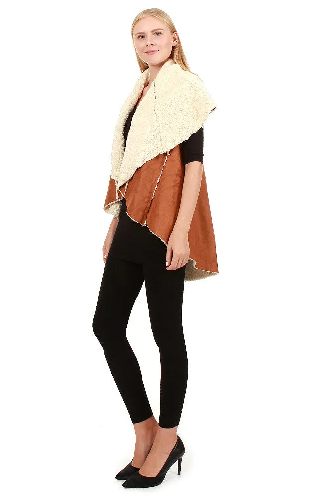 EAV8903 Camel Faux Fur Shearing Round Vest