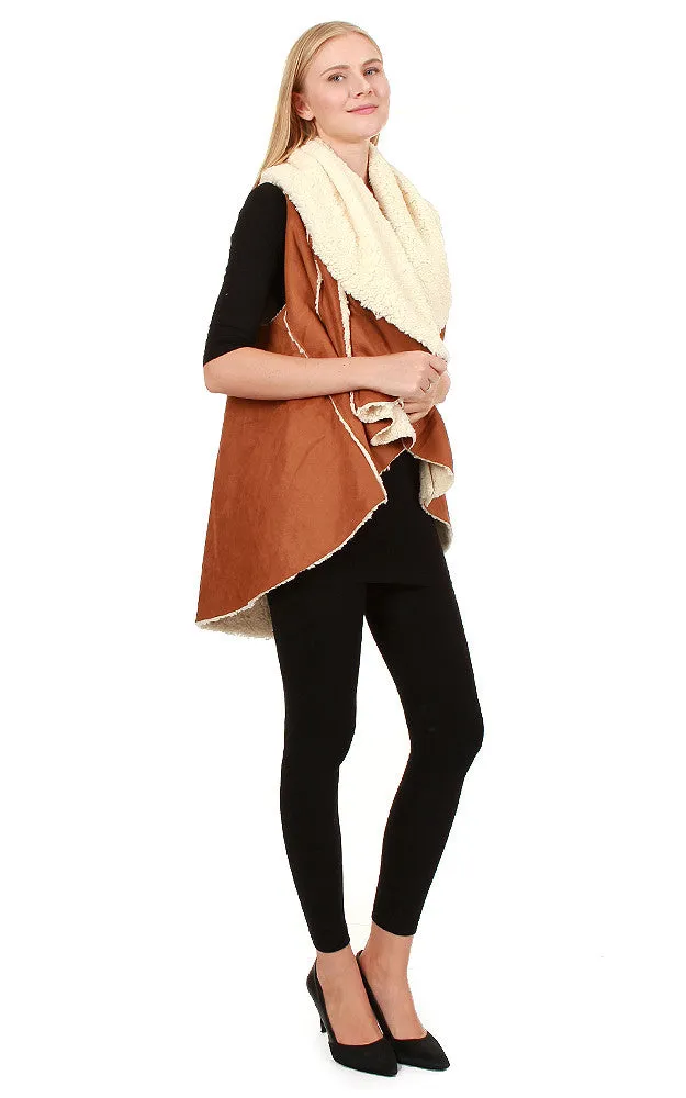 EAV8903 Camel Faux Fur Shearing Round Vest