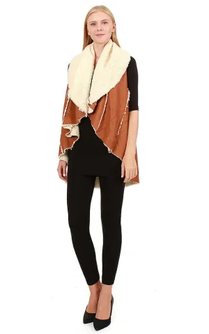 EAV8903 Camel Faux Fur Shearing Round Vest