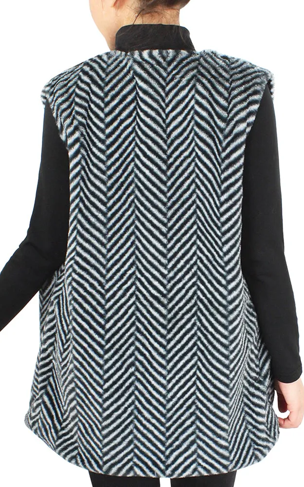 EAV9498 Chevron Pattern Faux Fur Vest