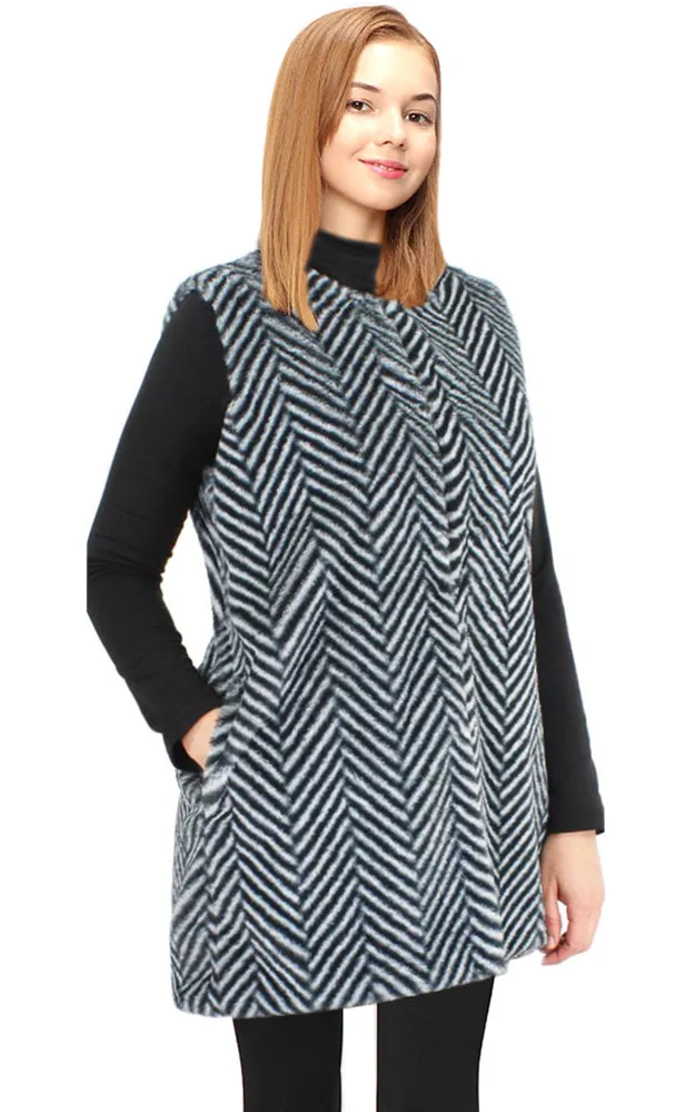 EAV9498 Chevron Pattern Faux Fur Vest