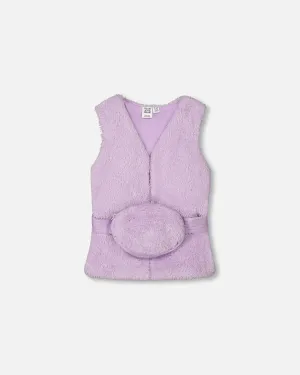 Faux Fur Vest With Belt Lavender