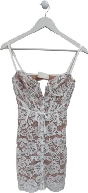 For Love & Lemons White Lace Mini Dress With Button Detail UK S