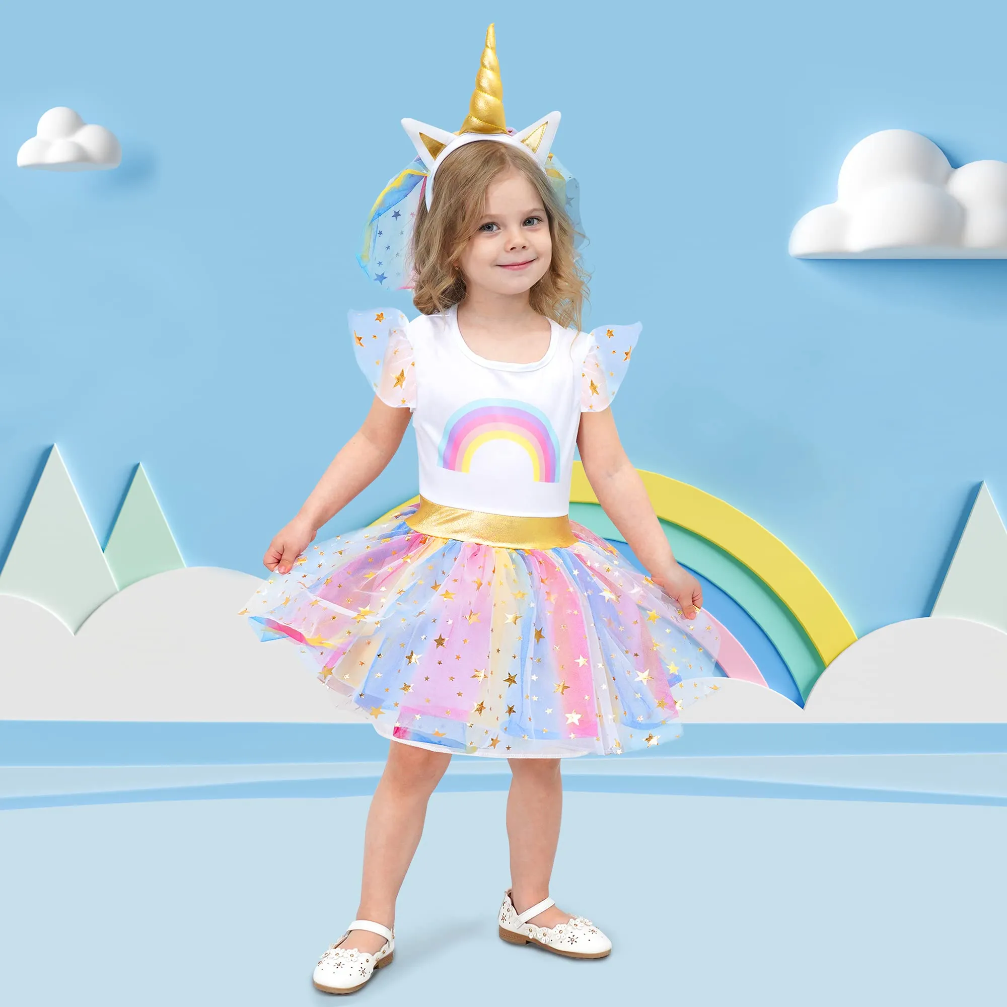 Girl Unicorn Costume Tutu Dress Up Princess Outfit with Headband