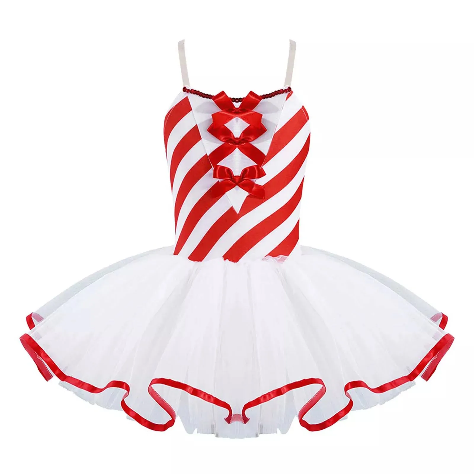 Girls Candy Cane Holiday Costume Red Striped Tutu Dress Dance Wear