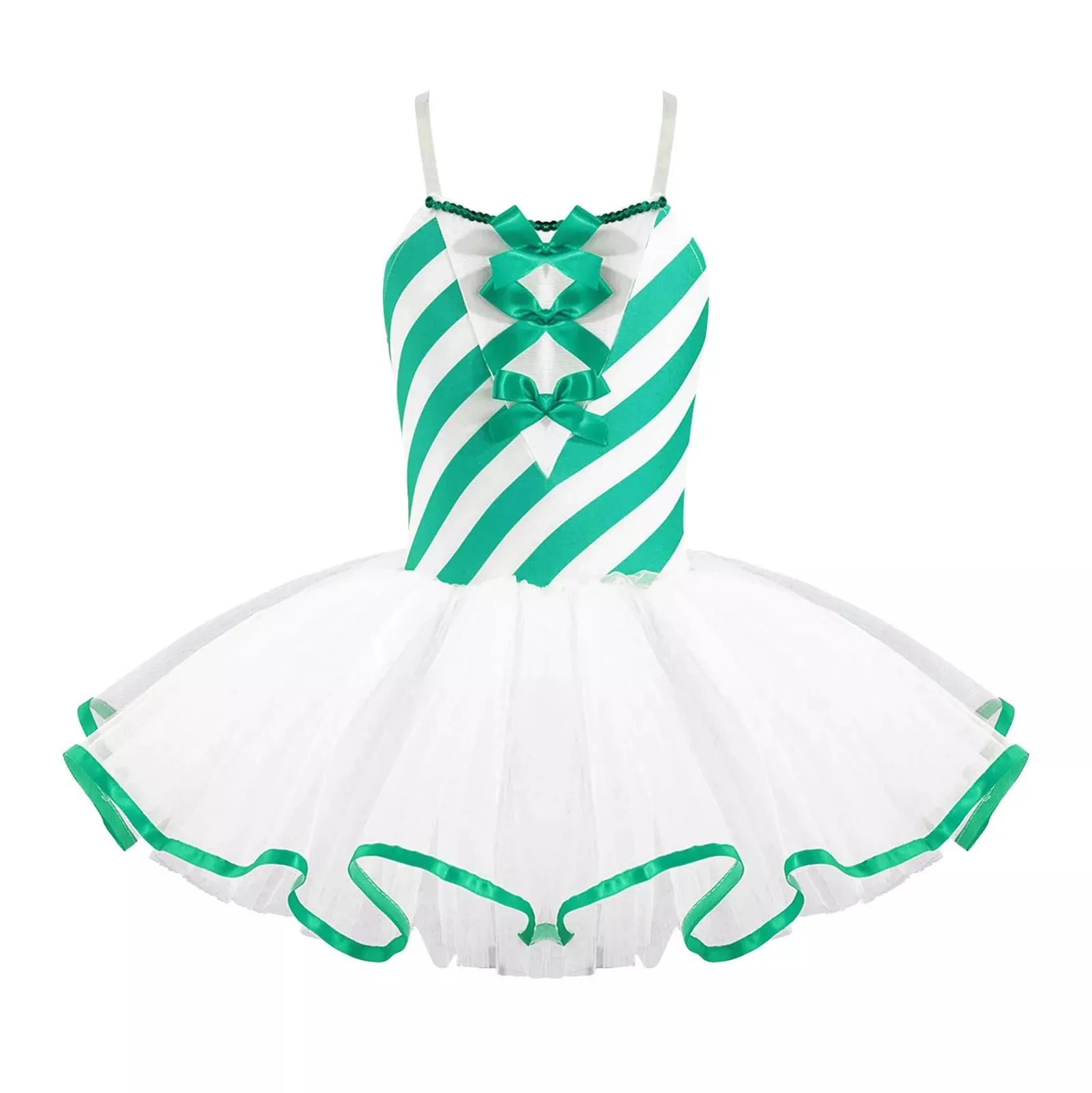 Girls Candy Cane Holiday Costume Red Striped Tutu Dress Dance Wear