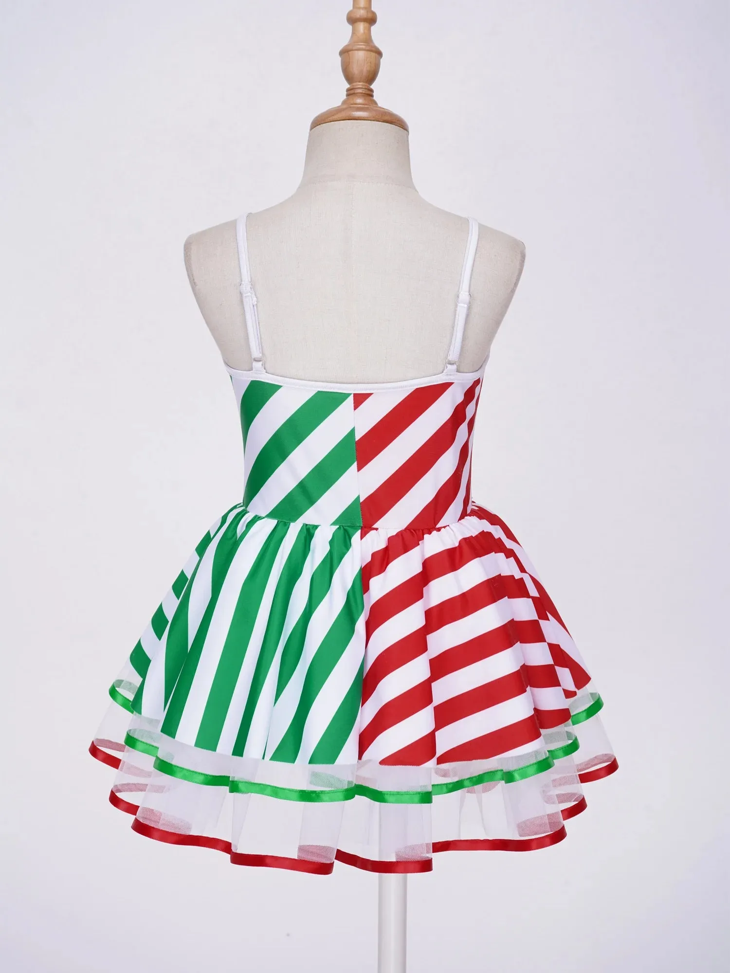 Girls Candy Cane Holiday Costume Red Striped Tutu Dress Dance Wear