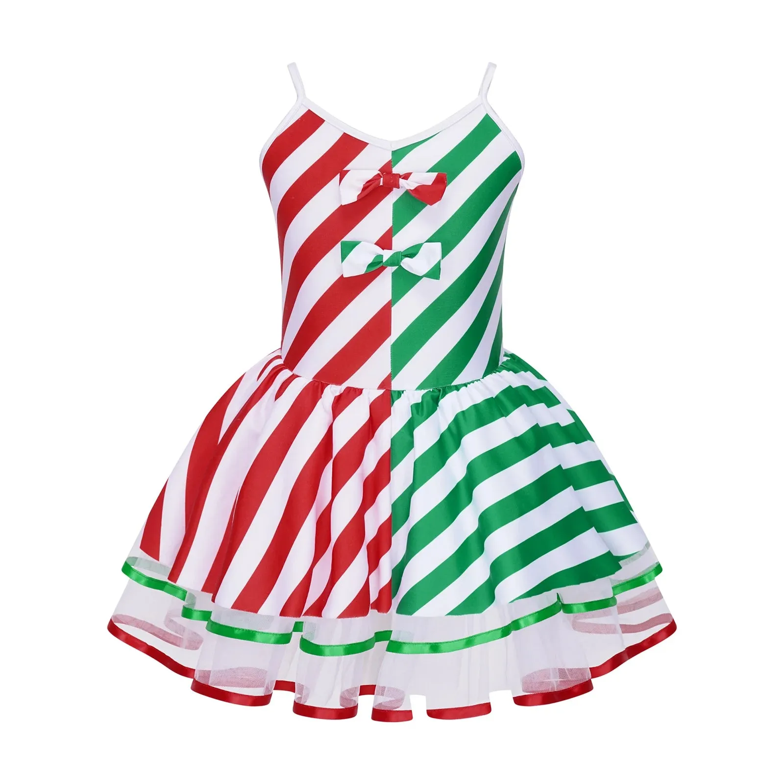 Girls Candy Cane Holiday Costume Red Striped Tutu Dress Dance Wear