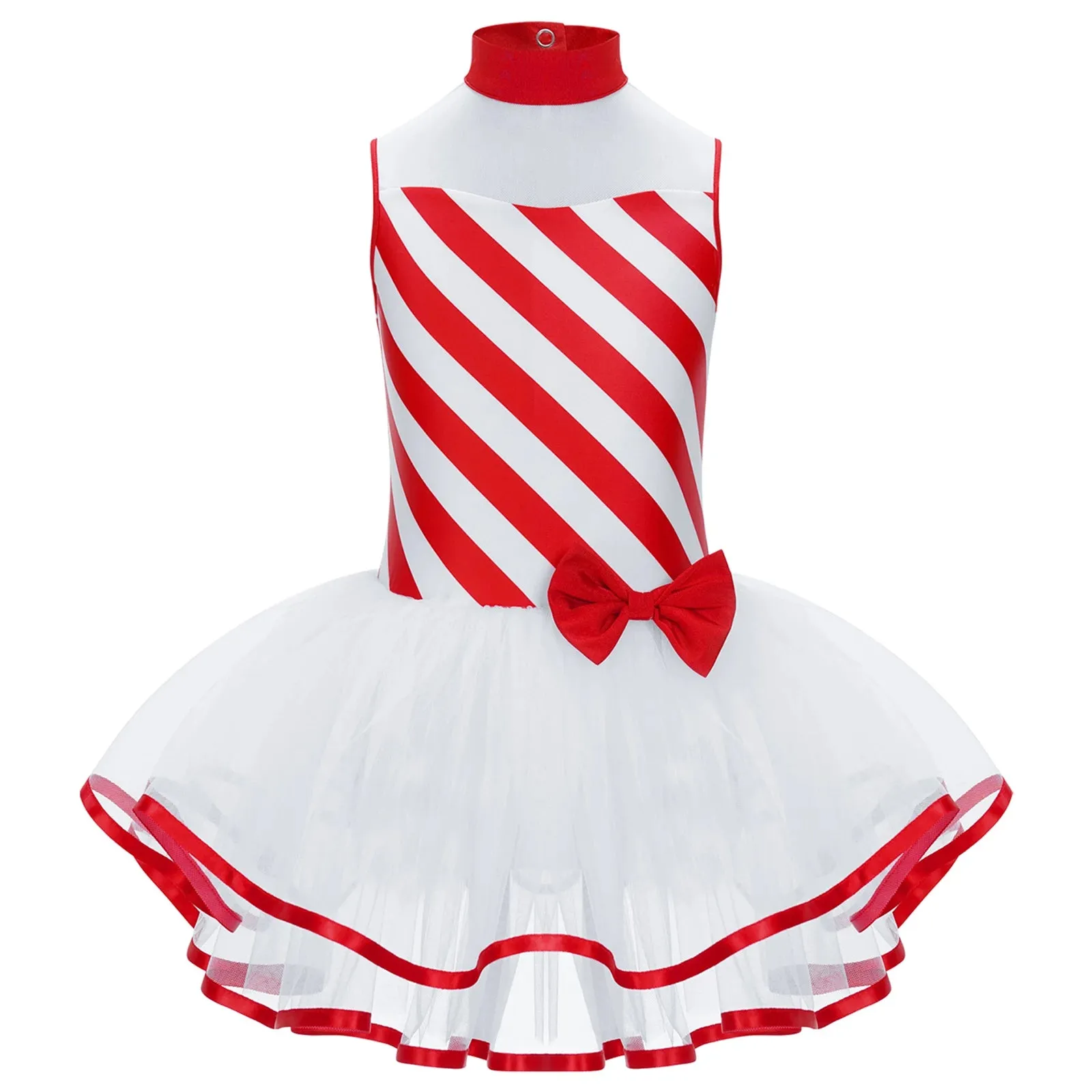 Girls Candy Cane Holiday Costume Red Striped Tutu Dress Dance Wear