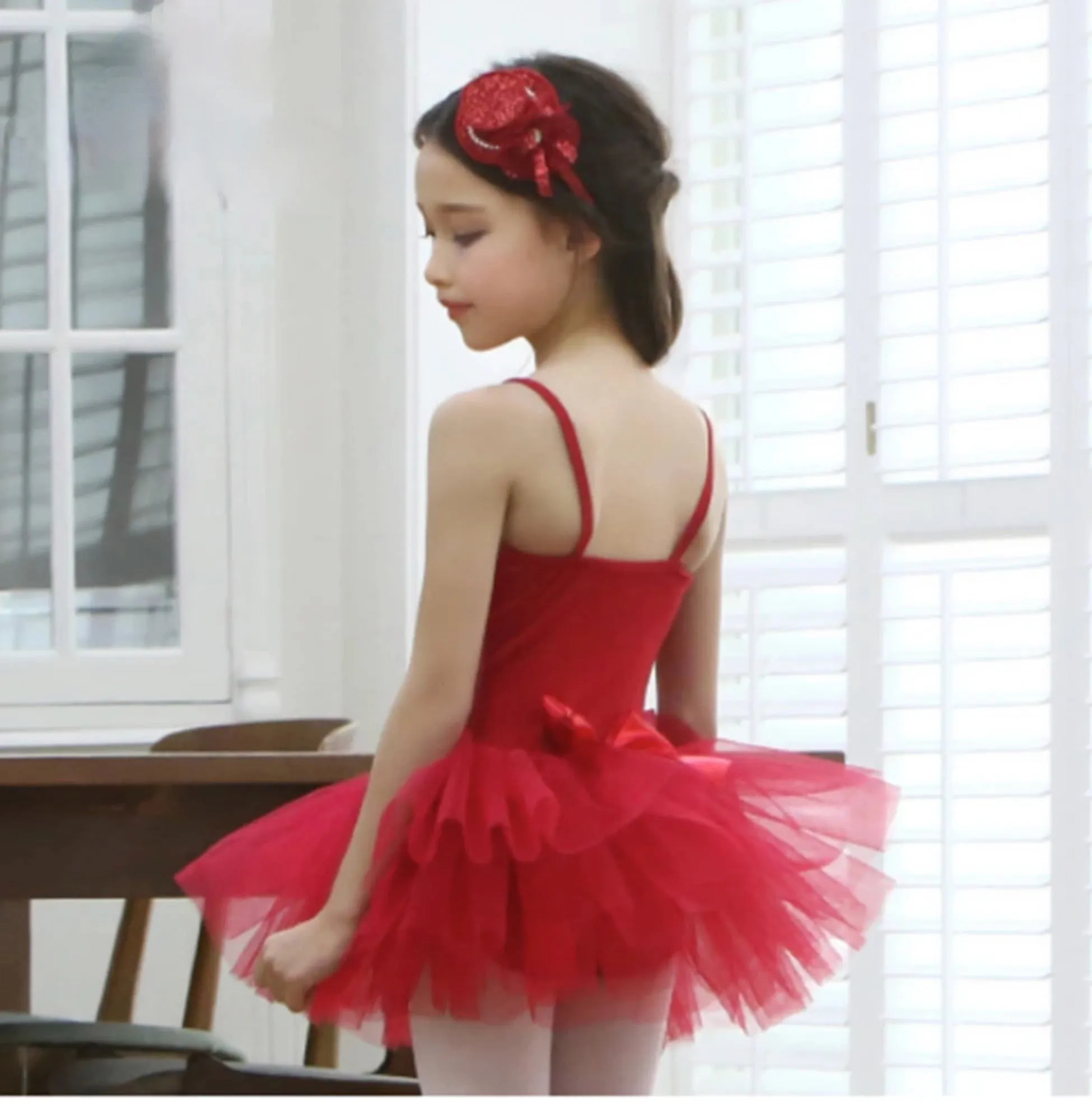 Girls Red Ballet Tutu Dress Dance Practice Costume