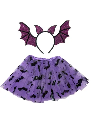 Glitter Bat Purple Headband And Tutu Costume Accessory Set