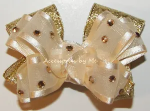 Glitzy Ivory Gold Lame Hair Bow