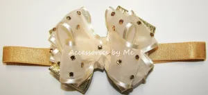 Glitzy Ivory Gold Metallic Bow Headband