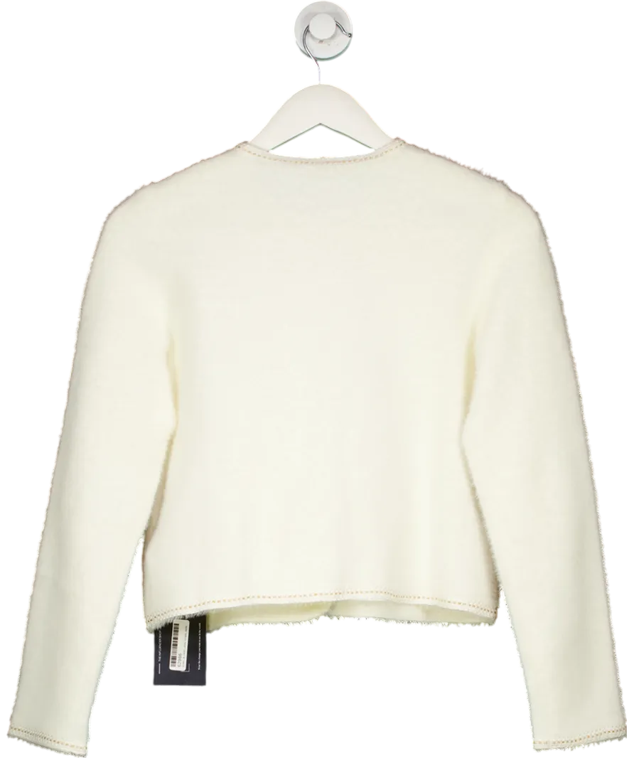 Goelia Cream Fluffy Round Neck Jacket With Embellished Buttons UK S