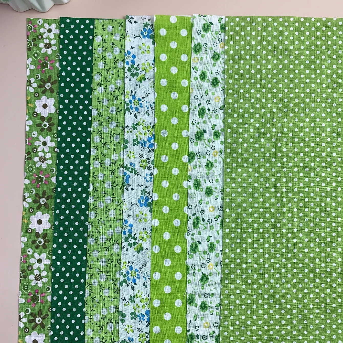 Green Series Floral Cotton Fabric Bundles for DIY Crafts