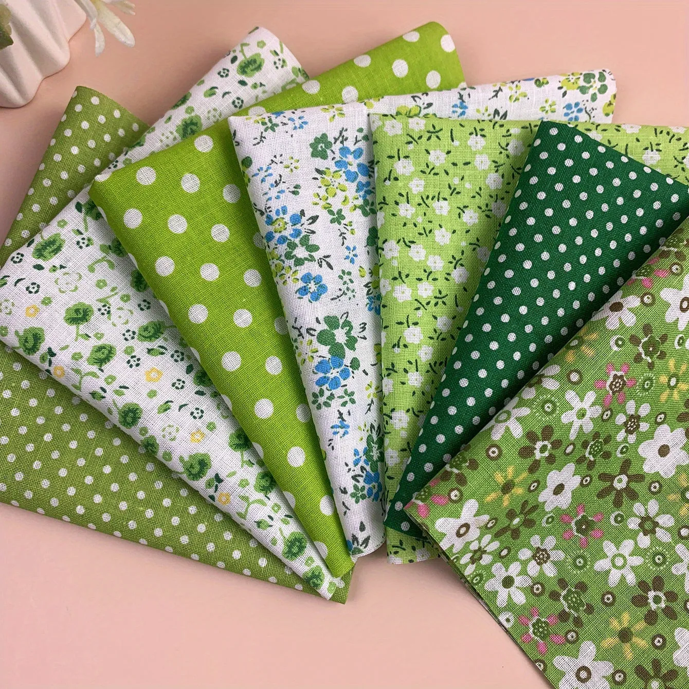 Green Series Floral Cotton Fabric Bundles for DIY Crafts