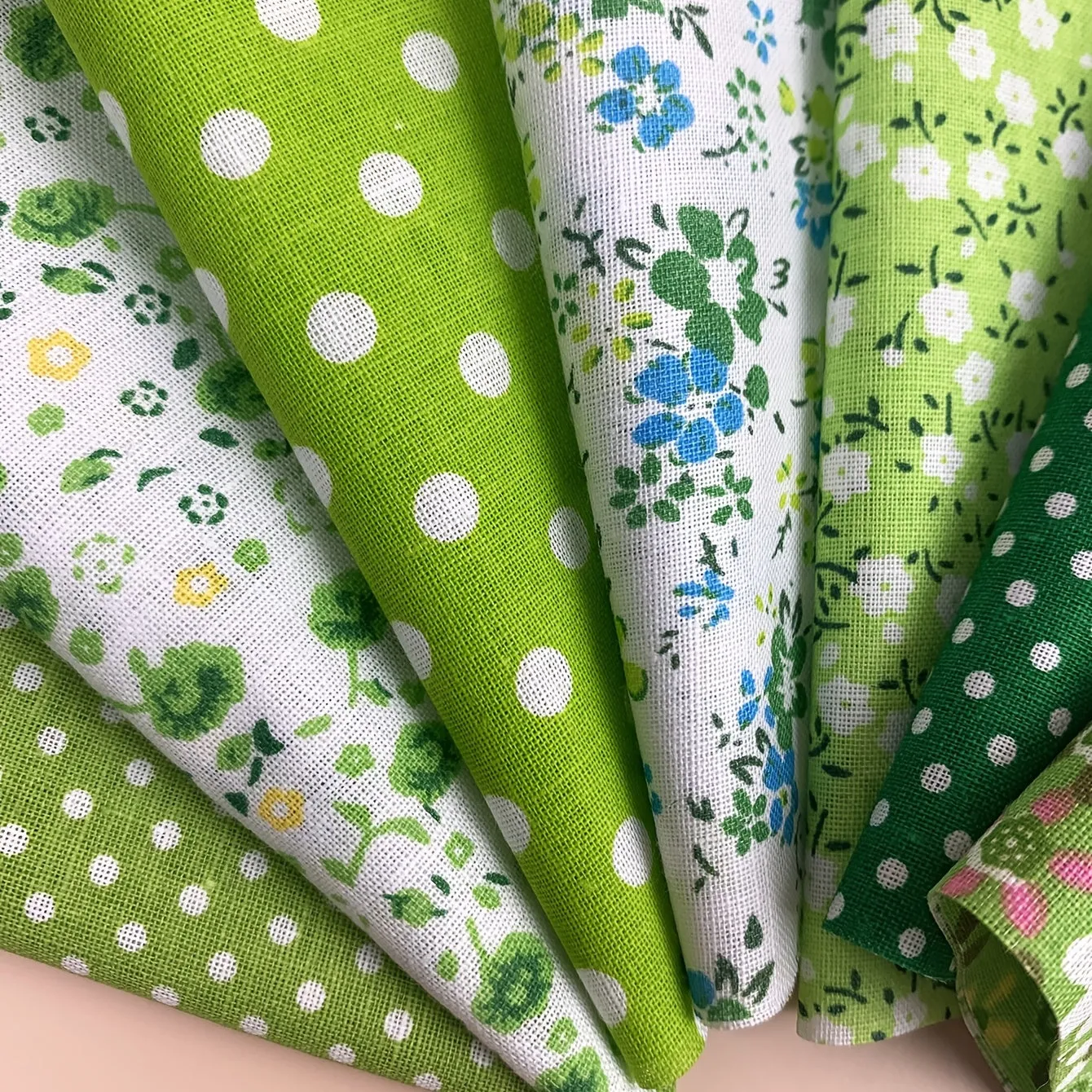 Green Series Floral Cotton Fabric Bundles for DIY Crafts