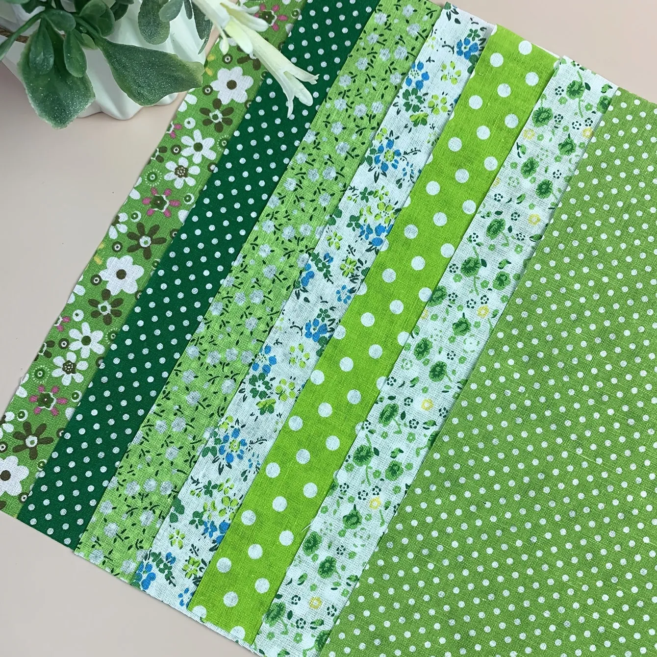 Green Series Floral Cotton Fabric Bundles for DIY Crafts
