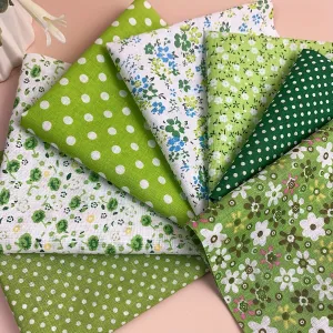 Green Series Floral Cotton Fabric Bundles for DIY Crafts