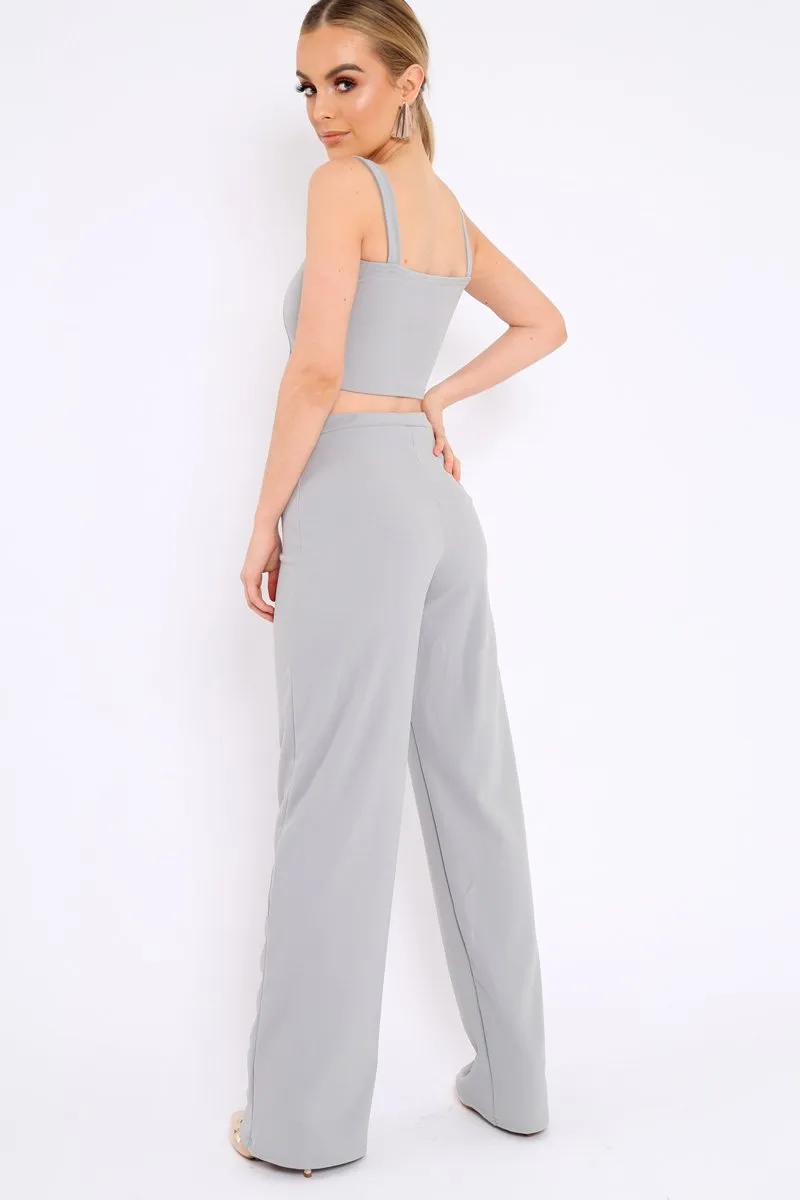 Grey Crop Top and Trousers Co-ord Set - Kimmy