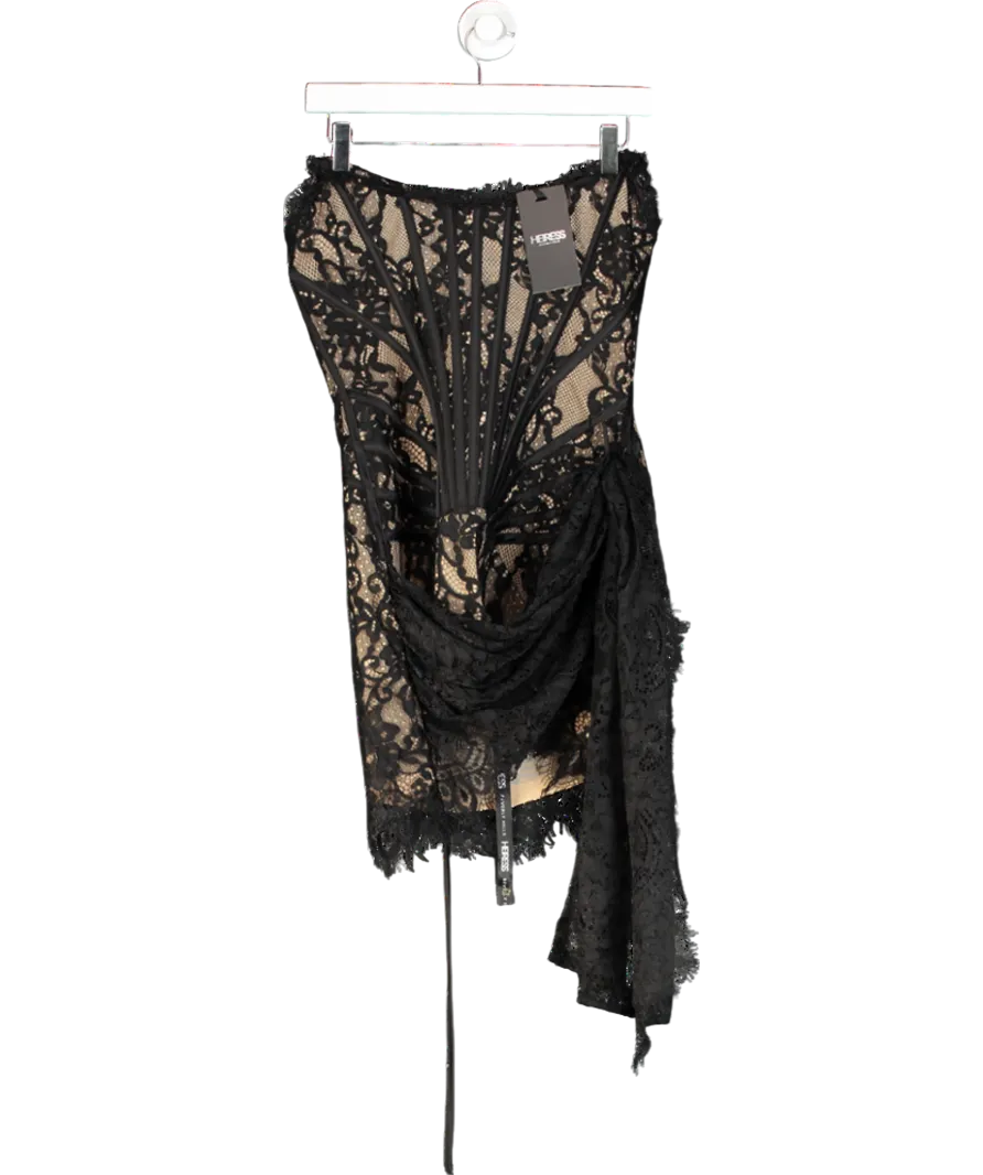 Heiress Beverly Hills Premium Lace Drape Corset Mini Dress In Black UK M