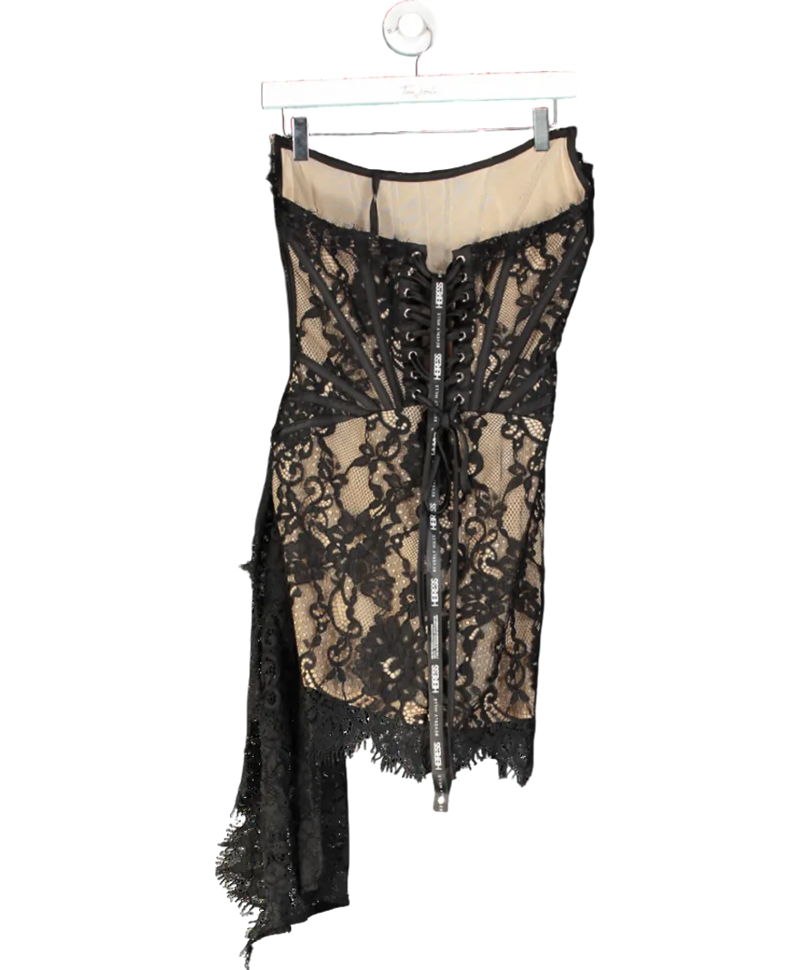 Heiress Beverly Hills Premium Lace Drape Corset Mini Dress In Black UK M