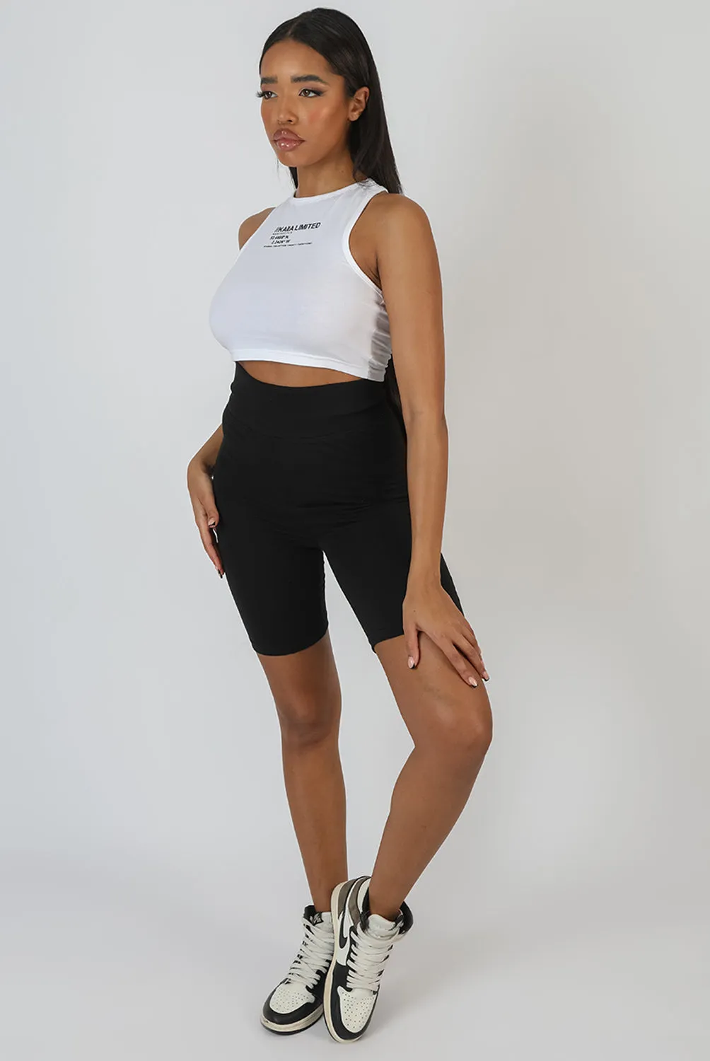 High Waisted Jersey Cycling Shorts Black