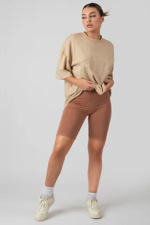 High Waisted Jersey Cycling Shorts Cinnamon