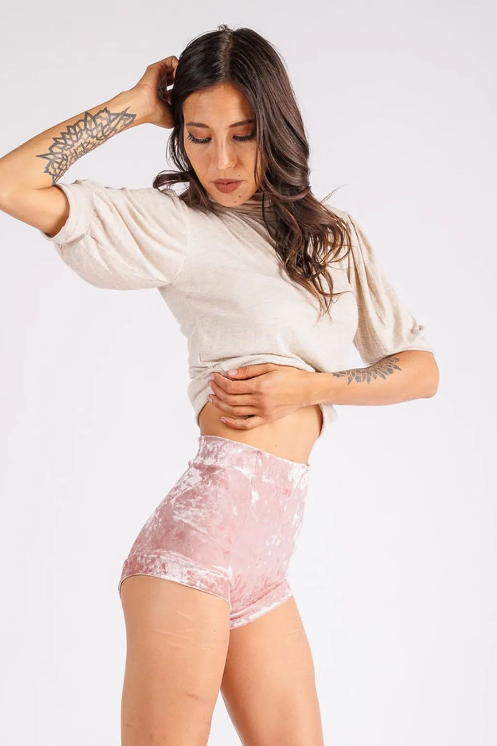 High Waisted Pink Velvet Booty Shorts