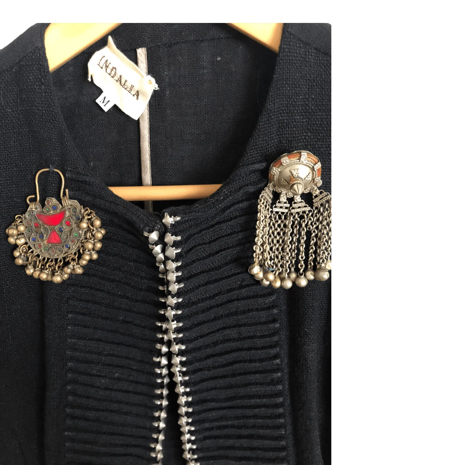 Indalla Cotton Day Evening Jacket Black Embellished Size M