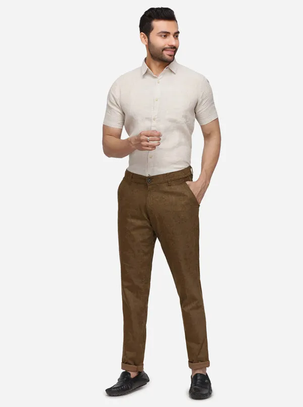 Khaki Solid Uno Fit Casaul Trouser | JadeBlue