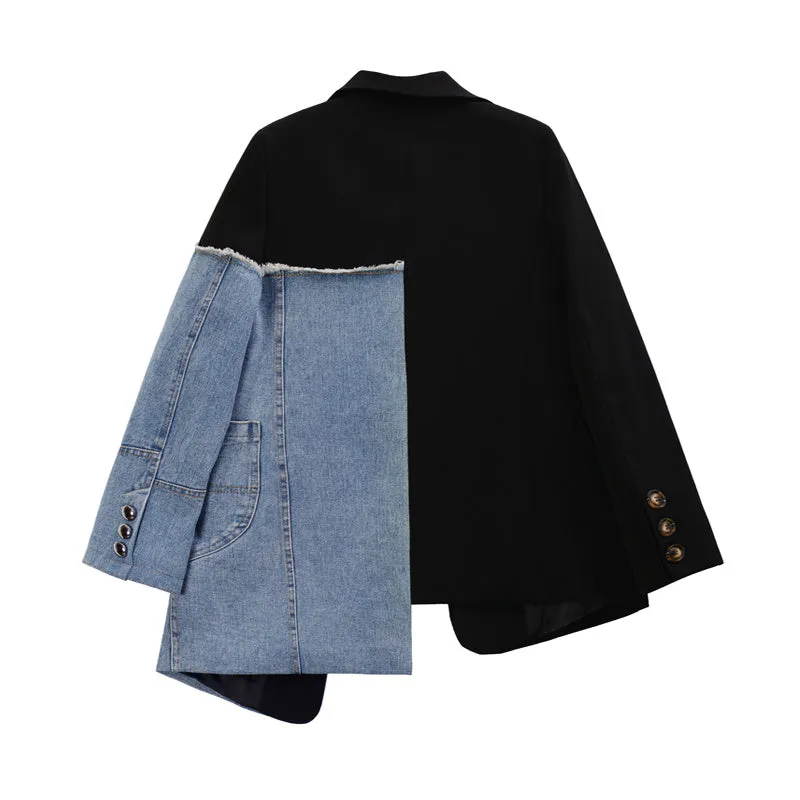 Kona Asymmetric Denim Patchwork Blazer